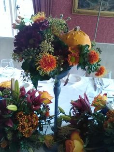 Autumn wedding orange pumpkin table decoration